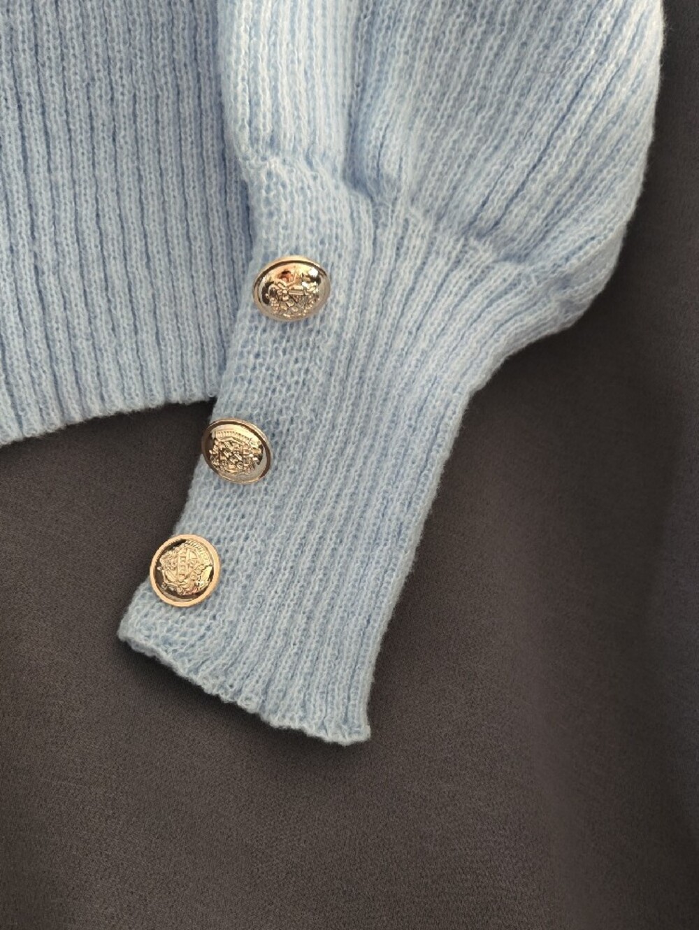 Light Blue V-Neck Ribbed Sweater - Picture 3 of 5